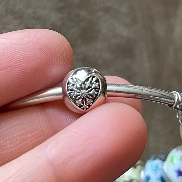 Authentic Pandora Bangle Heart Clasp Bracelet w/ 15 Charms Jewelry